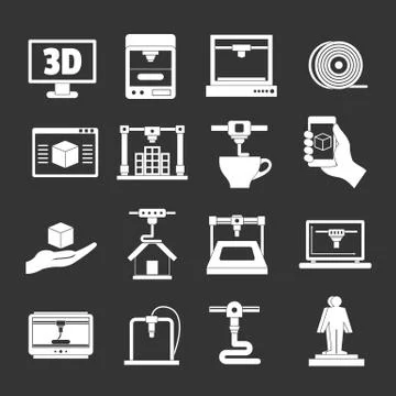 3D Printing icons set grey Stock Illustration