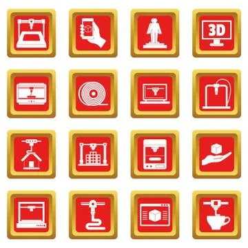 3D Printing icons set red Illustrazione stock