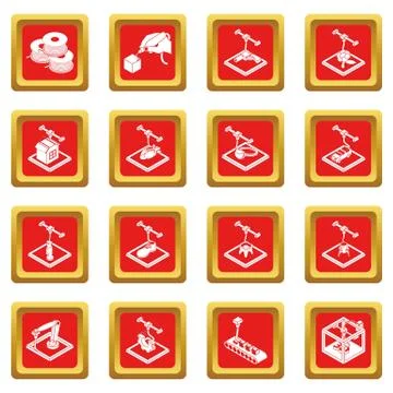 3d printing icons set red square 스톡 일러스트