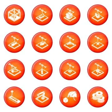 3d printing icons set red Stockillustratie