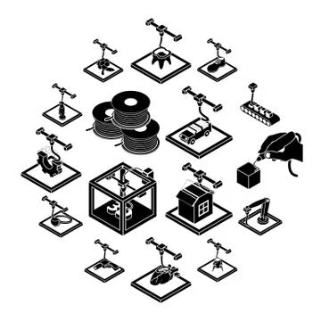 3d printing icons set, simple style Stock Illustration
