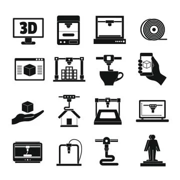 3D Printing icons set, simple style 스톡 일러스트