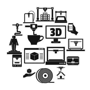 3D Printing icons set, simple style Stock Illustration