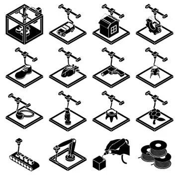 3d printing icons set, simple style イラスト素材
