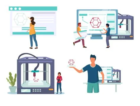 3D printing industry vector concept for web banner, website page Stock Illustration