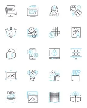 3d printing linear icons set. Filament, Extruder, G-code, Fused, Layer, Nozzle Stock Illustration