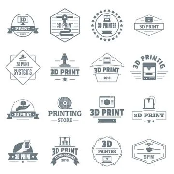 3d printing logo icons set, simple style Stock Illustration