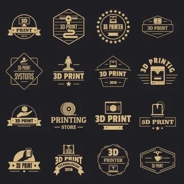 3d printing logo icons set, simple style Illustrazione stock