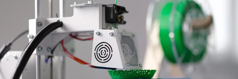 3D printing machine operation closeup. 3D rapid prototype processing Stock Photos