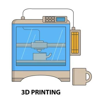 3d printing machine to prototype model flat vector Stock Illustration