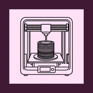 3D Printing Machine Sketch in Minimalist Style with Pink Background Иллюстрация