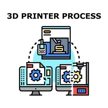 3d printing manufacturing process from digital design to product Stock Illustration