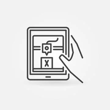 3D Printing online on Tablet vector concept linear icon Stock Illustration