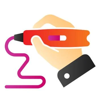 3d printing pen in hand flat icon. Hand holding 3d pen color icons in trendy Stock Illustration