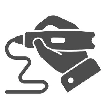 3d printing pen in hand solid icon. Hand holding 3d pen vector illustration 스톡 일러스트