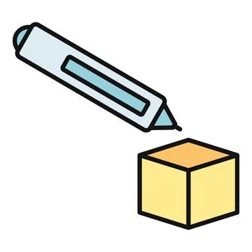 3d printing pen making a voxel cube icon Stock Illustration