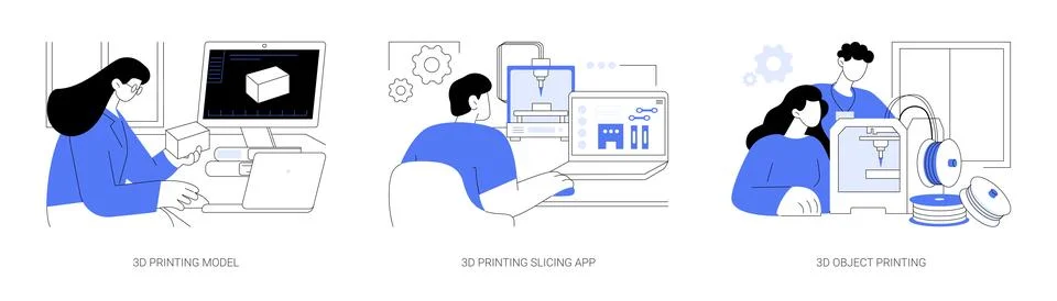 3D printing process abstract concept vector illustrations. Illustrazione stock