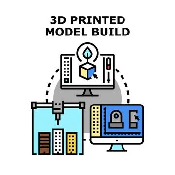 3d printing process creating architectural models Stock Illustration
