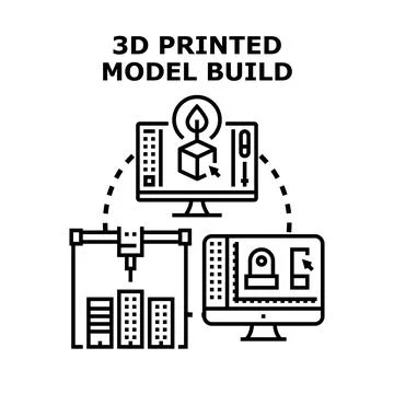 3d printing process creating architectural models Stock Illustration