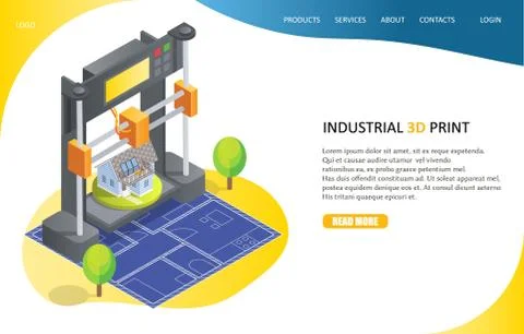 3D printing process landing page website vector template Stock Illustration