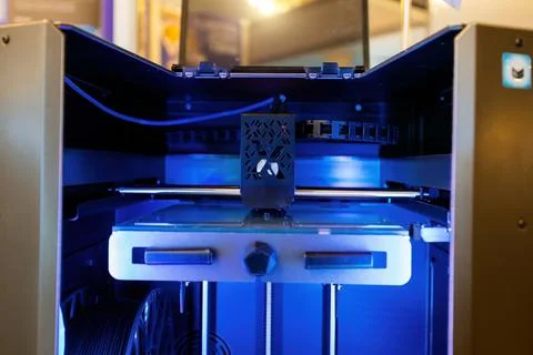 3D printing process of plastic machine part Stock Photos