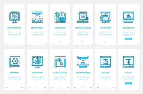3d printing process, programming technology UX, UI onboarding mobile app page 库存插图