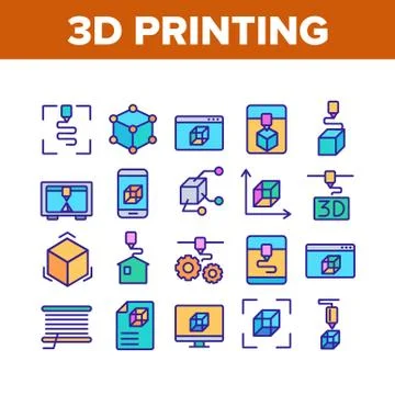 3d Printing Processing Collection Icons Set Vector イラスト素材