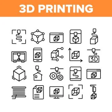 3d Printing Processing Collection Icons Set Vector 스톡 일러스트