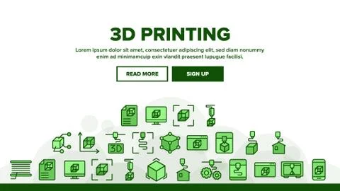 3d Printing Processing Landing Header Vector Stock Illustration