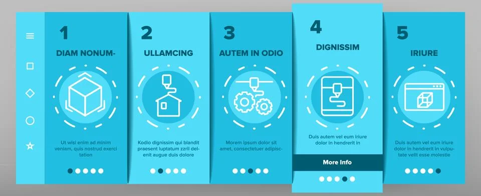 3d Printing Processing Onboarding Icons Set Vector Stock Illustration