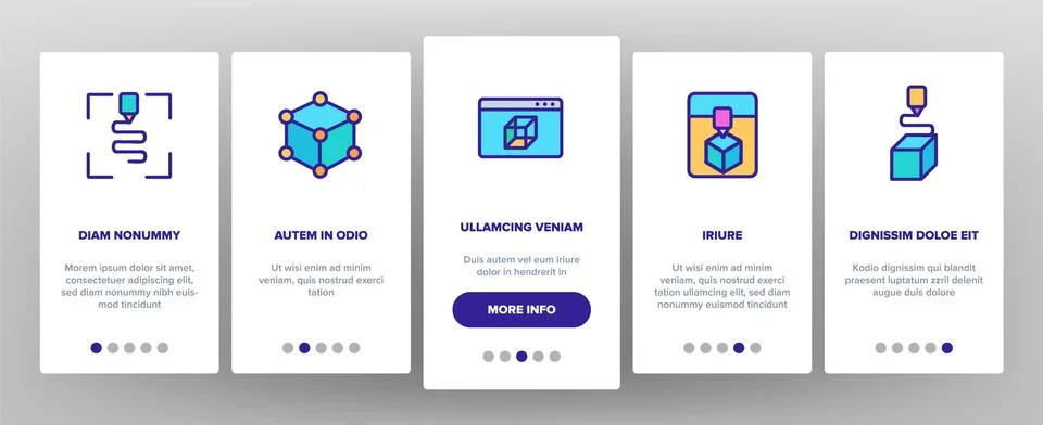 3d Printing Processing Onboarding Icons Set Vector Stock Illustration