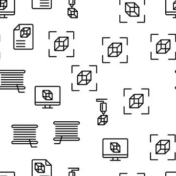3d Printing Processing Vector Seamless Pattern Stock Illustration