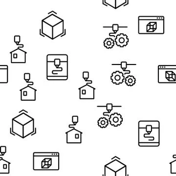3d Printing Processing Vector Seamless Pattern Stock Illustration