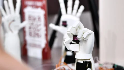 3D printing robotic hand showing technology and innovation in bionic engineering Stock Footage 322028461