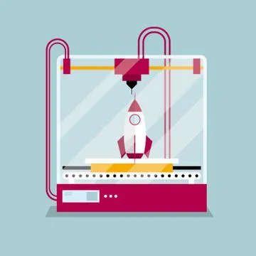 3D printing a rocket model, the concept of rapid prototyping. Stock Illustration
