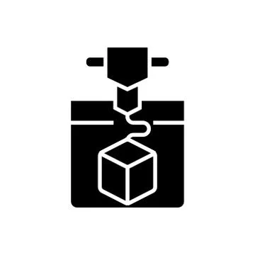 3d printing service icon, vector illustration, black sign on isolated background イラスト素材