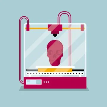 3D printing a skull model,the concept of molding a shape. Stock Illustration