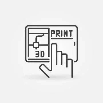 3D Printing via Tablet Device vector concept linear icon Stock Illustration