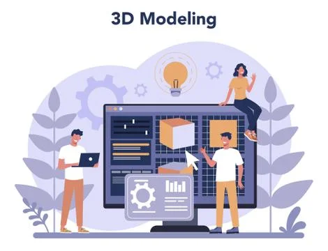 3D Printing technology concept. 3D printer equipment and engineer. Illustrazione stock
