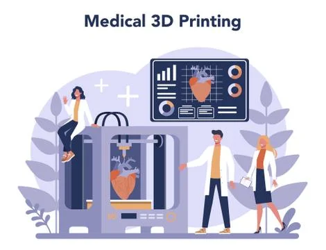 3D Printing technology concept. 3D printer equipment and engineer. Illustrazione stock