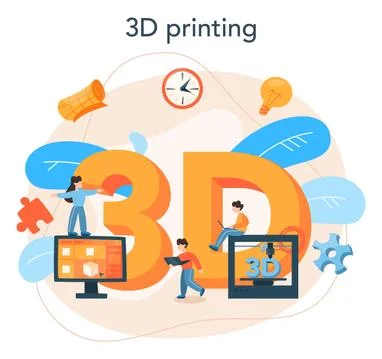 3D Printing technology concept. 3D printer equipment and engineer イラスト素材