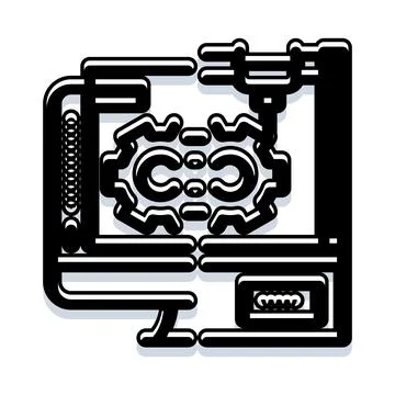3d printing technology creating mechanical parts icon イラスト素材