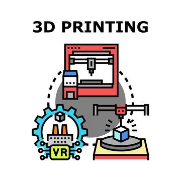 3d printing technology ecosystem, future manufacturing process Stock Illustration