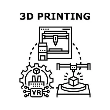 3d printing technology ecosystem, future manufacturing process Stock Illustration