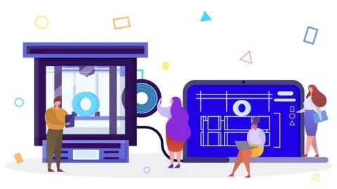 3d printing technology in flat style vector illustration. 스톡 일러스트