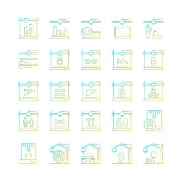 3d printing technology gradient linear vector icons set 스톡 일러스트