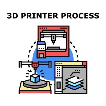 3d printing technology process designing and manufacturing concept Stock Illustration