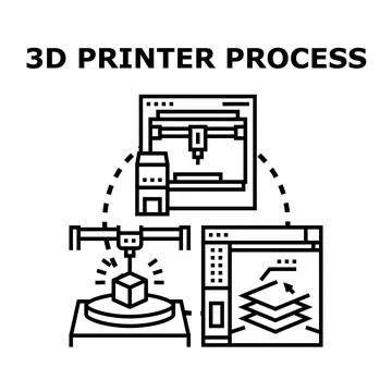 3d printing technology process designing and manufacturing concept Stock Illustration