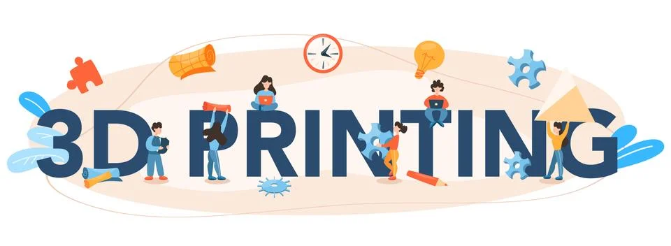 3D Printing technology typographic header. 3D printer equipment Illustrazione stock