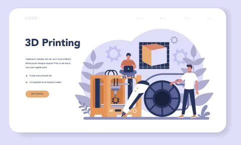 3D Printing technology web banner or landing page. 3D printer Stockillustratie